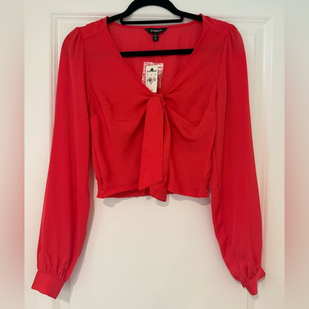 NWT Express Red Crop Tie-Front Blouse